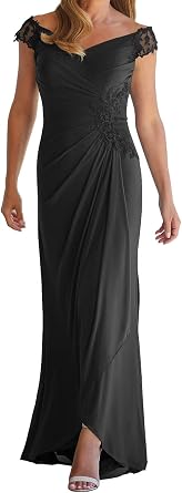 Mother of The Bride Dresses for Wedding Lace Chiffon Off Shoulder Formal Mother of The Groom Dresses with Slit