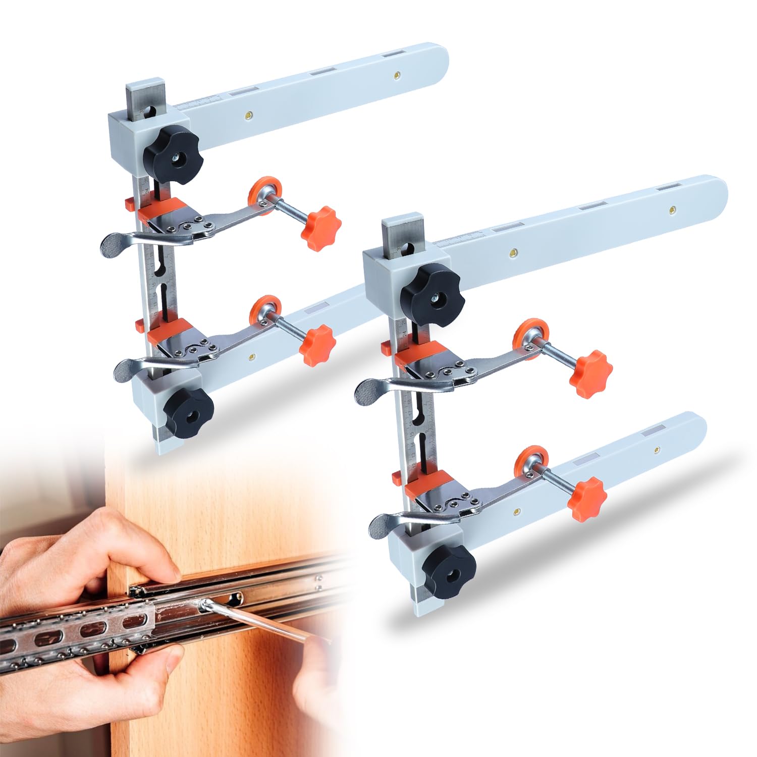 RUITOOL Drawer Slide Jig with Toggle Clamp & Magnetic Arm - Precision Cabinet Drawer Jig Tool with Laser-Engraved Dual-Scale Mark for Mounting Drawer