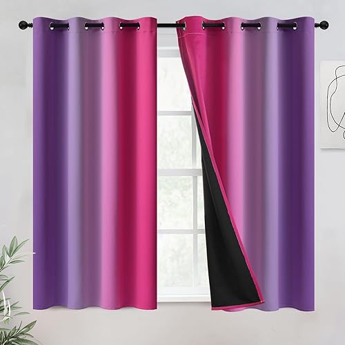 Miniatura 36 de COSVIYA Juego de 2 paneles de cortinas 100% opacas de 84 pulgadas de largo, color verde degradado, oscurecimiento de la habitación, con ojales, con