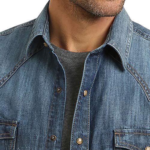 Wrangler Mens Retro Premium Blue Denim Long Sleeve Snap Shirt4