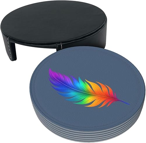 Miniatura 3 de Juego de 6 posavasos redondos de piel sintética con soporte para exteriores, oficina, bar, divertida decoración de escritorio resistente al calor