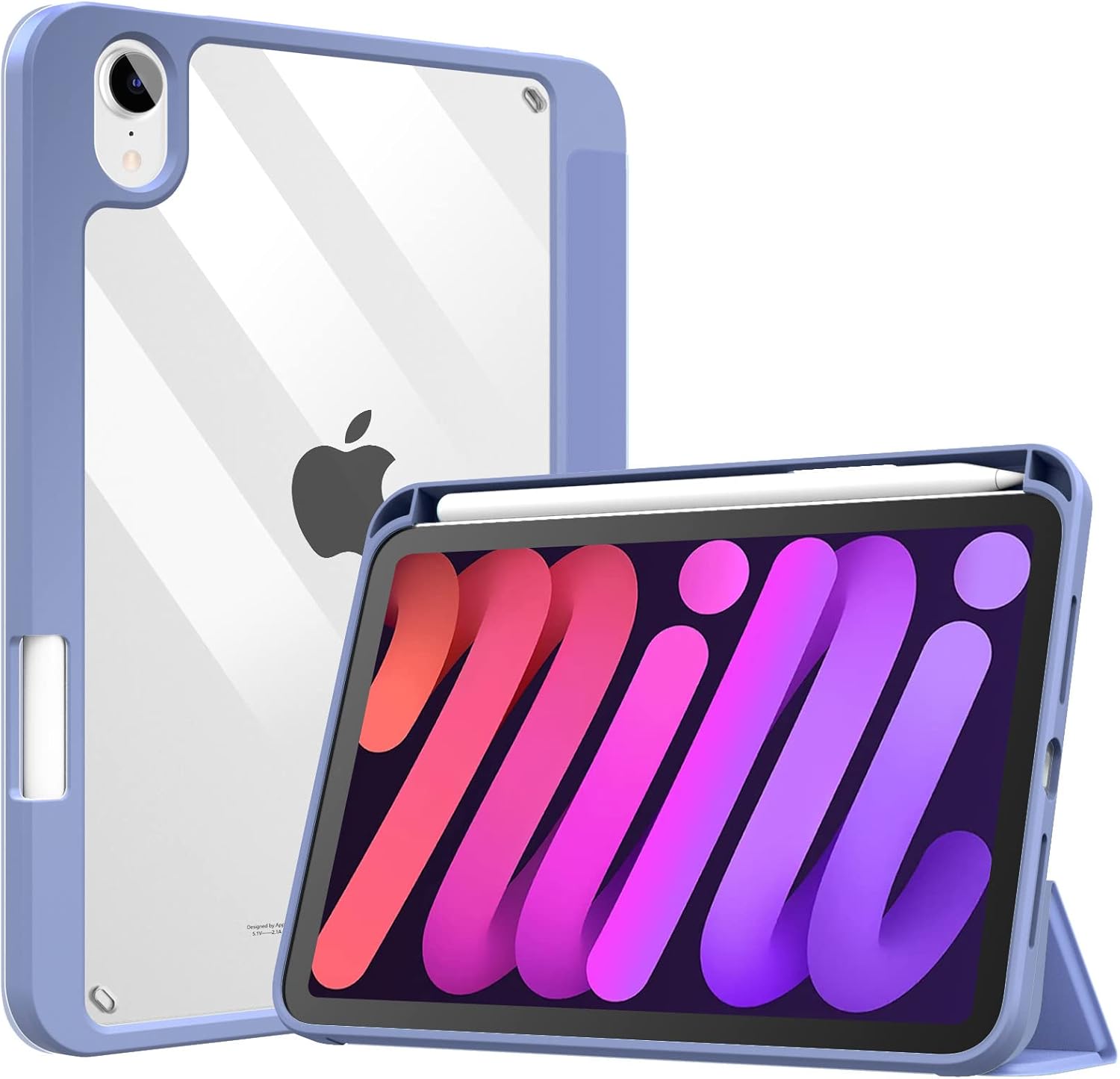 MoKo Case Fit New iPad Mini 6 Case with Pencil Holder (6th Generation 8.3 inch 2021),Soft TPU Frame Hard PC Clear Transparent Back Shell Smart Cover for iPad Mini 6 2021,Auto Wake/Sleep,Grayish Purple