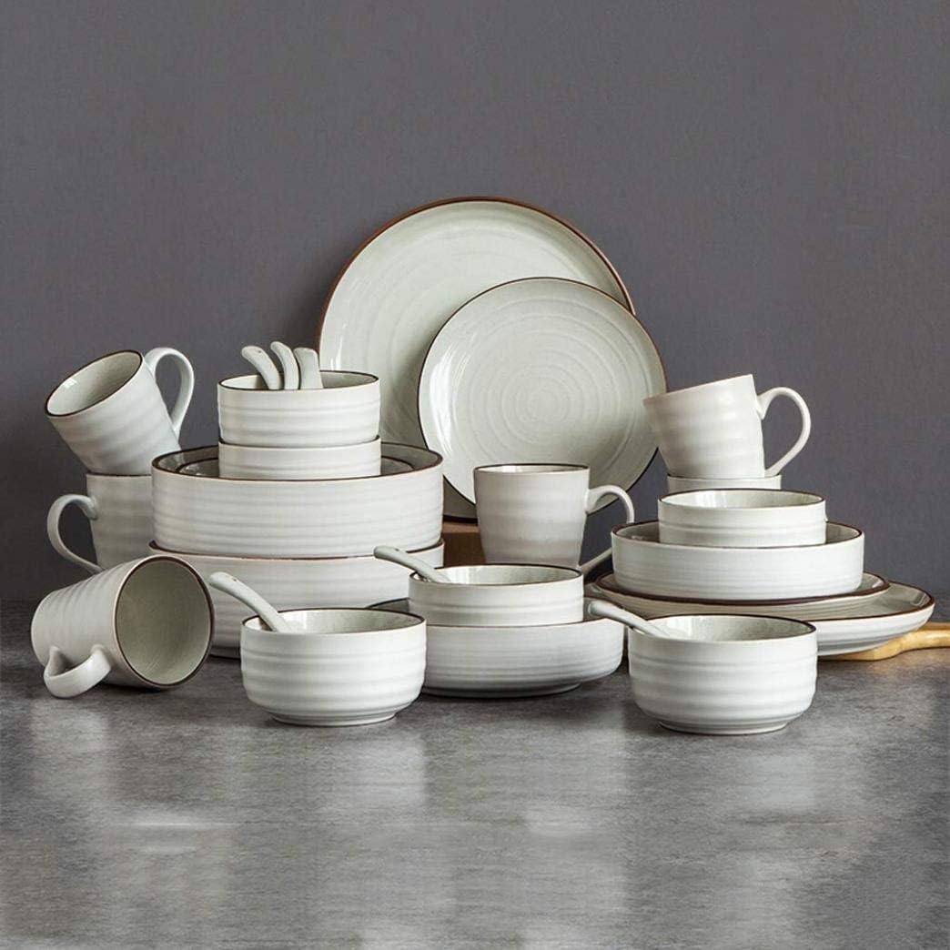 Zastawa stołowa, zestaw naczyń, zastawa stołowa w stylu vintage, szaro-ceramiczna, 28 części, zestaw talerzy i misek