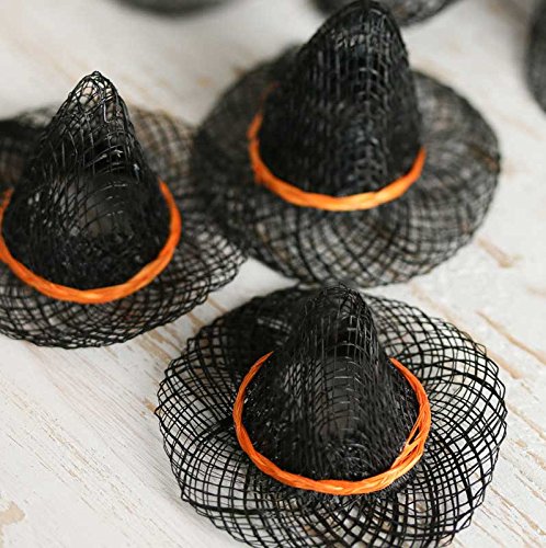Factory Direct Craft Package of 12 Miniature Natural Sinamay Witch Hats with Harvest Orange Band 2
