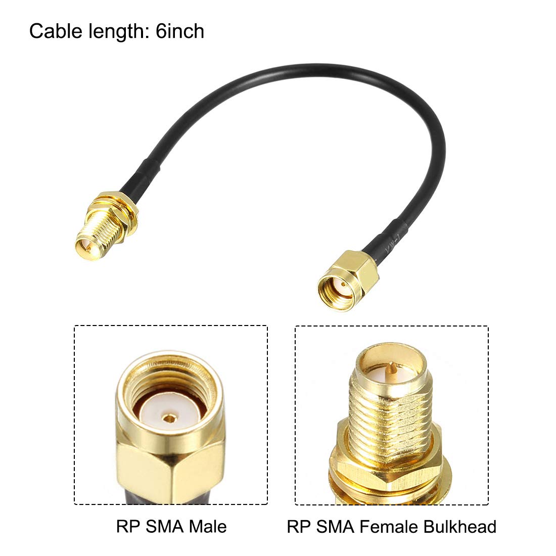 uxcell Antenna Extension Cable RP-SMA Male to RP-SMA Female Low Loss RG174 6 Inch 2pcs