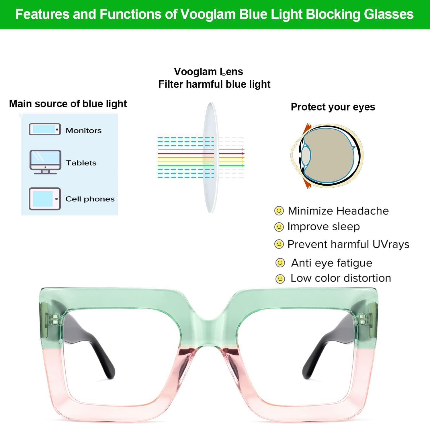 VOOGLAM Oversize Square Blue Light Blocking Glasses for Women Anti Eyestrain UV Eyewear Charisse VFP0306 - Image 5
