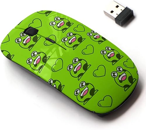 Ratón inalámbrico 2.4G con bonito diseño de patrón para todas las computadoras portátiles y computadoras de escritorio con nano receptor, linda rana