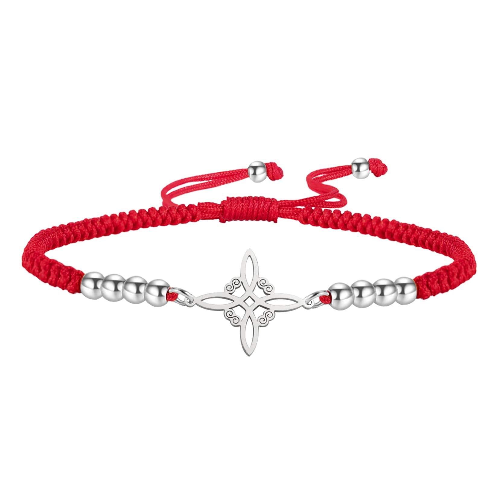 Bracciale Regolabile Con Nodo Della Strega E Nodo Celtico, Rosso, Fatto A Mano, Con Perline Triquetra, Portafortuna, Gioiello Etnico - 5