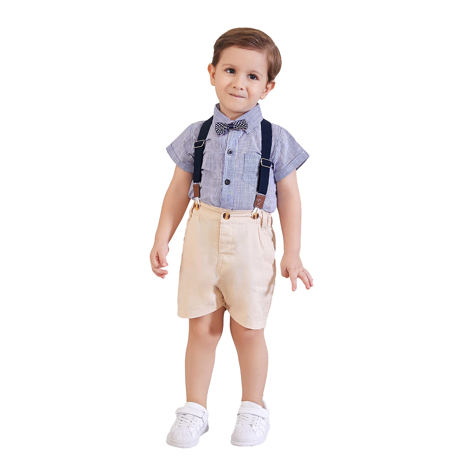 SOONHUA Baby Boy Outfits, Baby Boys Gentleman Outfits Suits,Newborn Short Sleeve Romper Shirt+Suspender Shorts+Bow Tie Overalls Clothes Set