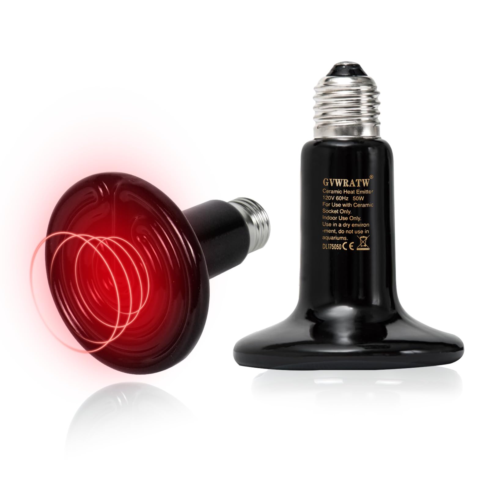 GVWRATW Non-Light Emitting Heating Ceramic Heat Emitter 0.25 inch-75mm - 50W Reptile Heat Lamp (2-Pack) for Terrariums, Brooders & Incubators, Turtle, Lizard, Bearded Dragon, Snake, Small Pets - E26