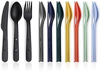 Kyraton Travel Utensils Set for 8: Reusable Snap-Together Plastic Spoons Forks Knives - Portable Color-Coded Cutlery for Camping Picnic Lunch Boxes