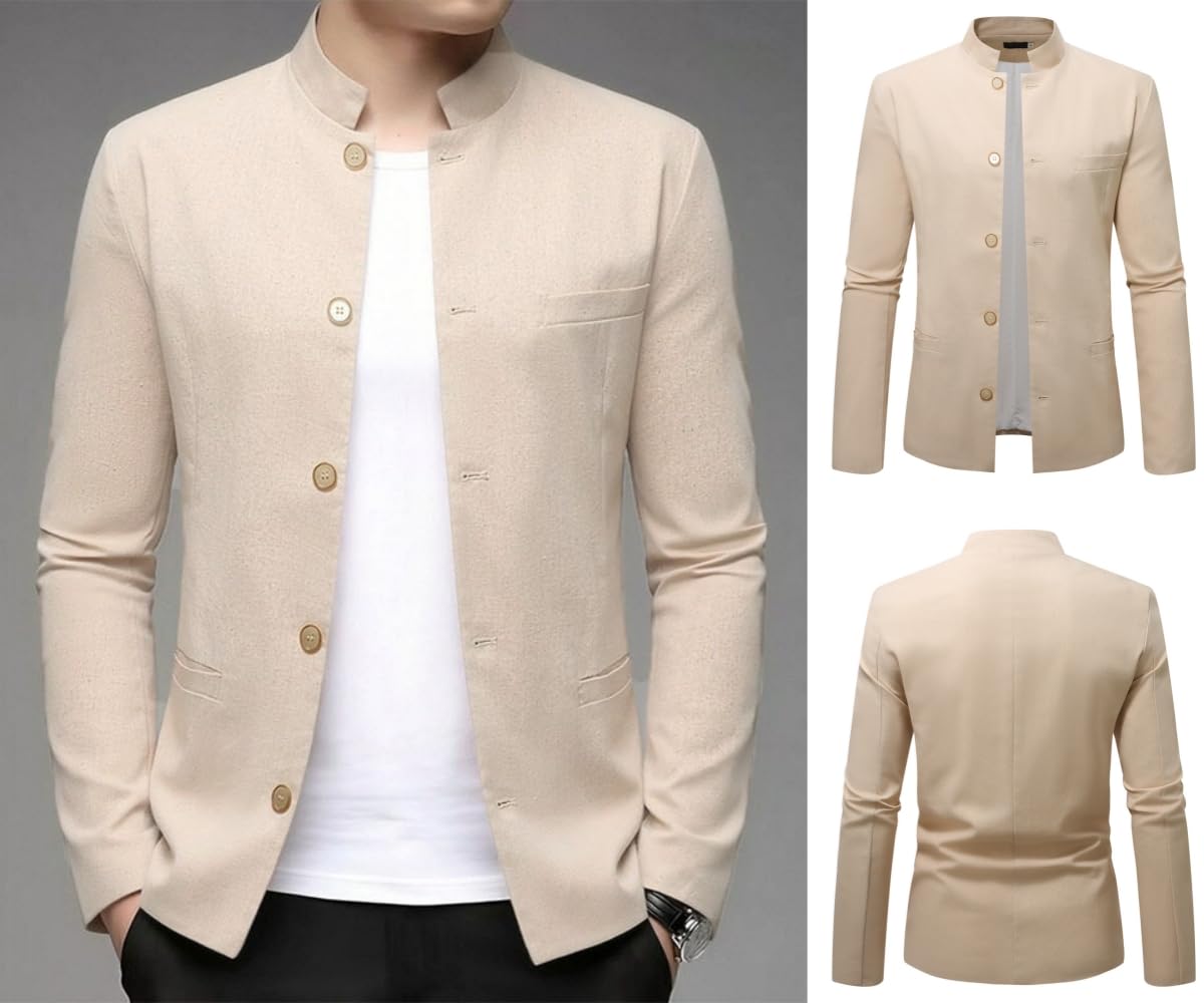Blazer Casual De Lino para Hombre Chaqueta Ligera De Verano con Cuello Alto Y Estilo Mandarín. Chaqueta Deportiva Elegante E Informal para Hombre. Chaqueta De Traje Casual De Negocios para El Traba