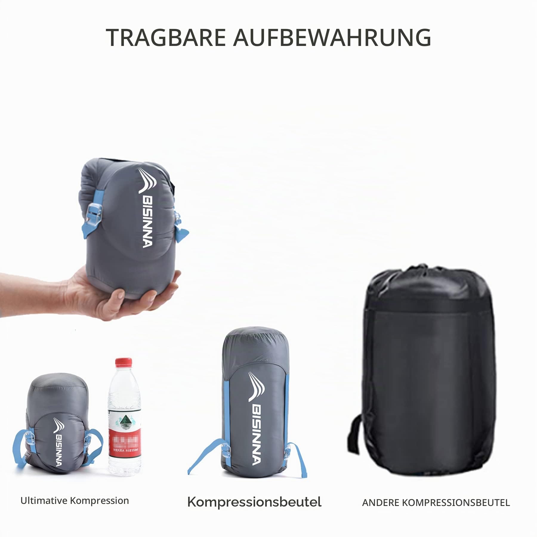 BISINNA Daunenschlafsack,Ultraleicht 3 Jahreszeiten Schlafsack | Kleines Packmaß Schlafsack 650FP Kompakt Warmer Mumienschlafsack für Camping and Trekking Outdoor