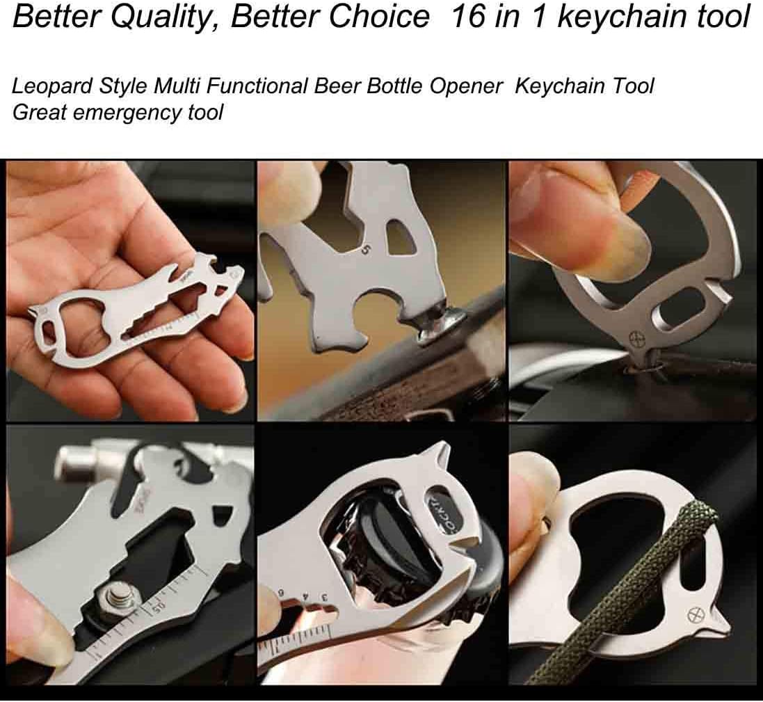 Bеѕt Cуbеr Dеаlѕ 🔥 EDC Beer Bottle Opener Keychain Tool Leopard Keychain Bottle Opener for Men Women Utility Tool Edc Multitool Key Chain 16 in 1 in Silver