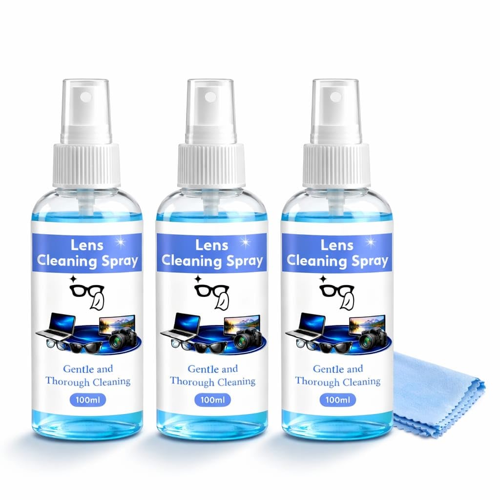 Lens Cleaning Solution Kit 60ml with Microfiber Cloth, for Spectacles, Eyeglasses, Sunglasses, Camera Lenses, Binoculars (3, 100 ML)