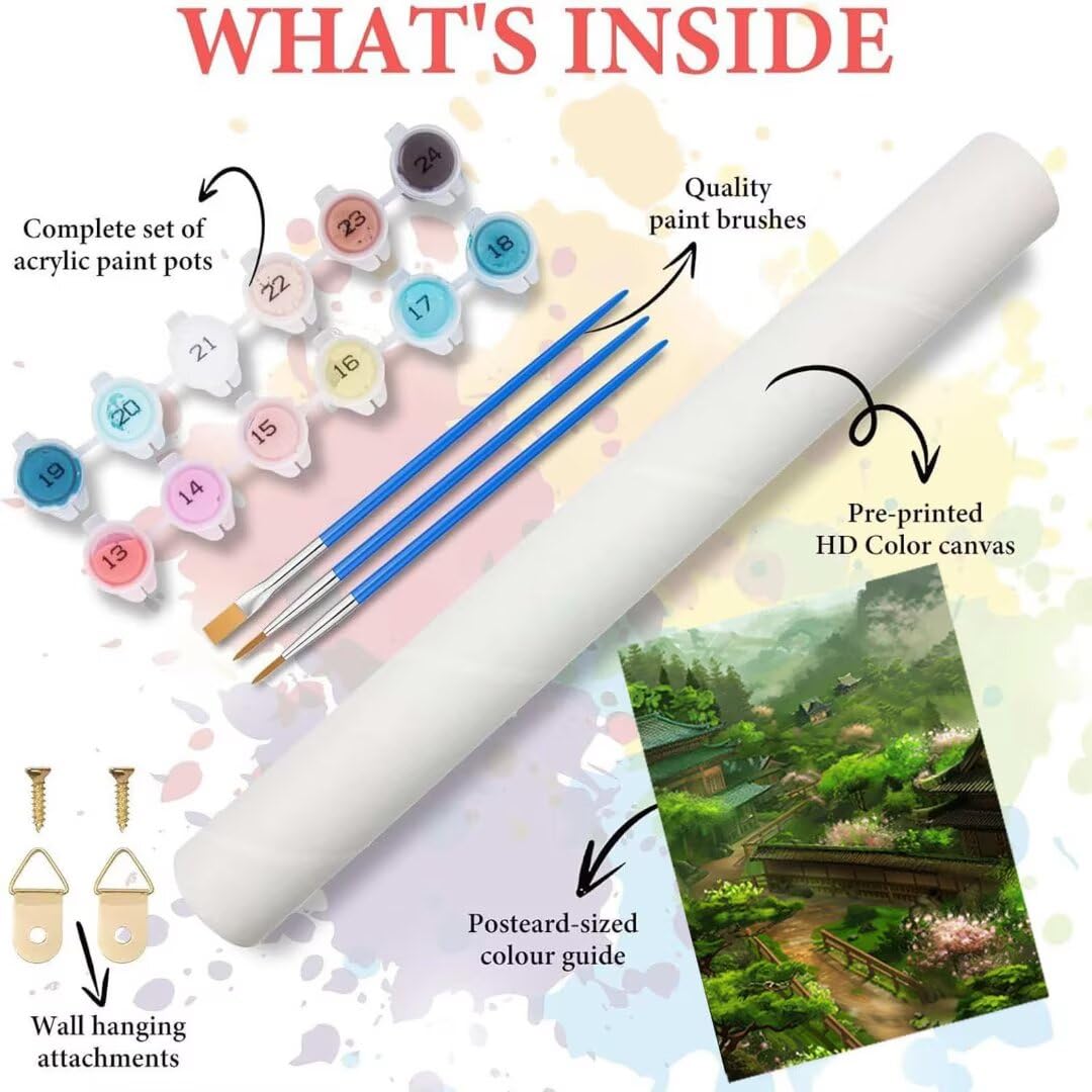 Colorare con i Numeri Adulti Dipingere per Rilassarsi, Contiene una Tavola Prestampata e un Tracciato che Guida l'Attività, Hobby per Adulti e Ragazzi - Misure Tavola 70x95cm Case Paesaggio L-B