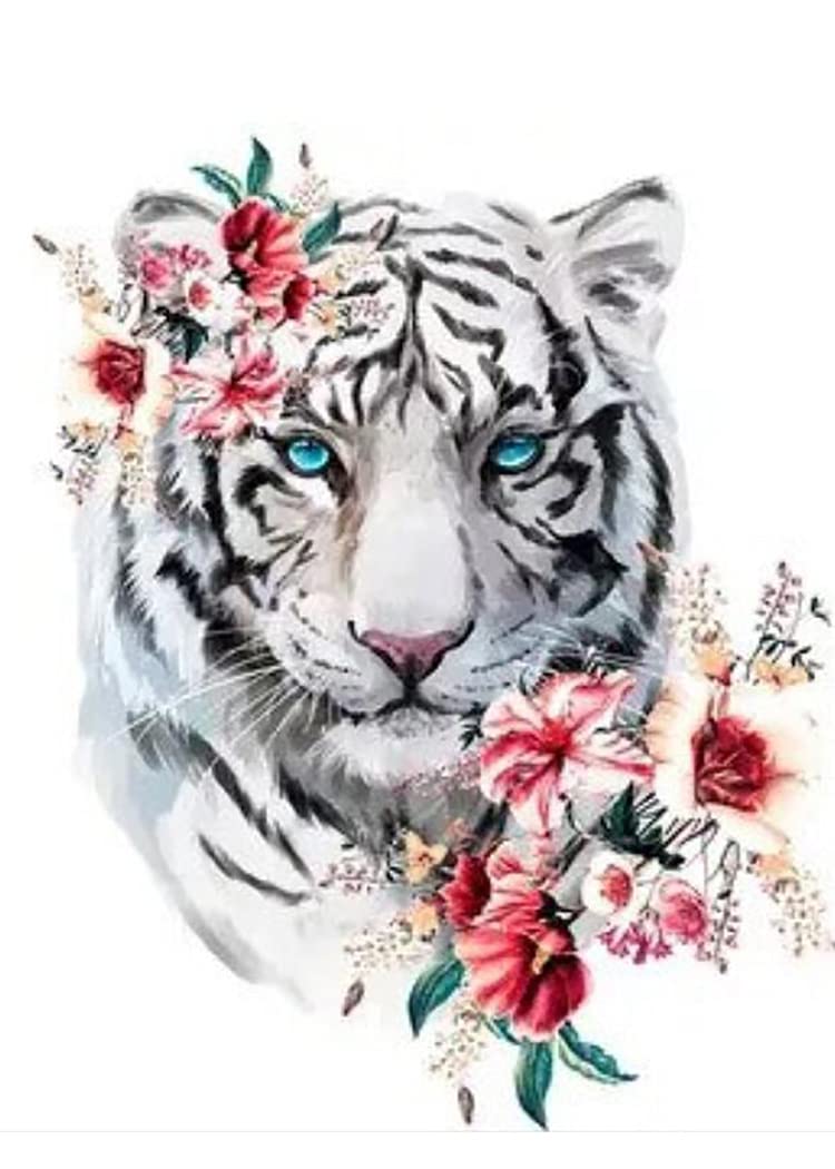 Peeua DIY Diamond Art Kits for Adults, 5D Diamond Painting Tiger and Flower, Full Drill Cross Stitch Embroidery Crafts for Home Decor ( 12 x 16 in )