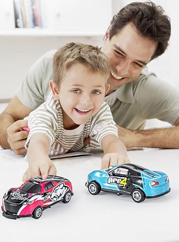 Miniatura 4 de 8 autos de juguete de carreras de tracción hacia atrás, autos de metal para saltar a troquel para niños de 3 a 6 años, no necesitan baterías, auto