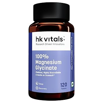hk vitals 100% Magnesium Glycinate (1880mg) 120 Tablets | For Better Sleep Quality & Muscle Recovery