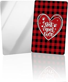 OComster Love Art Best Mom Ever Compact Mirror Bulk 2 Pack Card Mirror, Mother Red Black Checker Buffalo Small Compact Mirror for Purse, Rectangular Handheld Pocket Makeup Mirror
