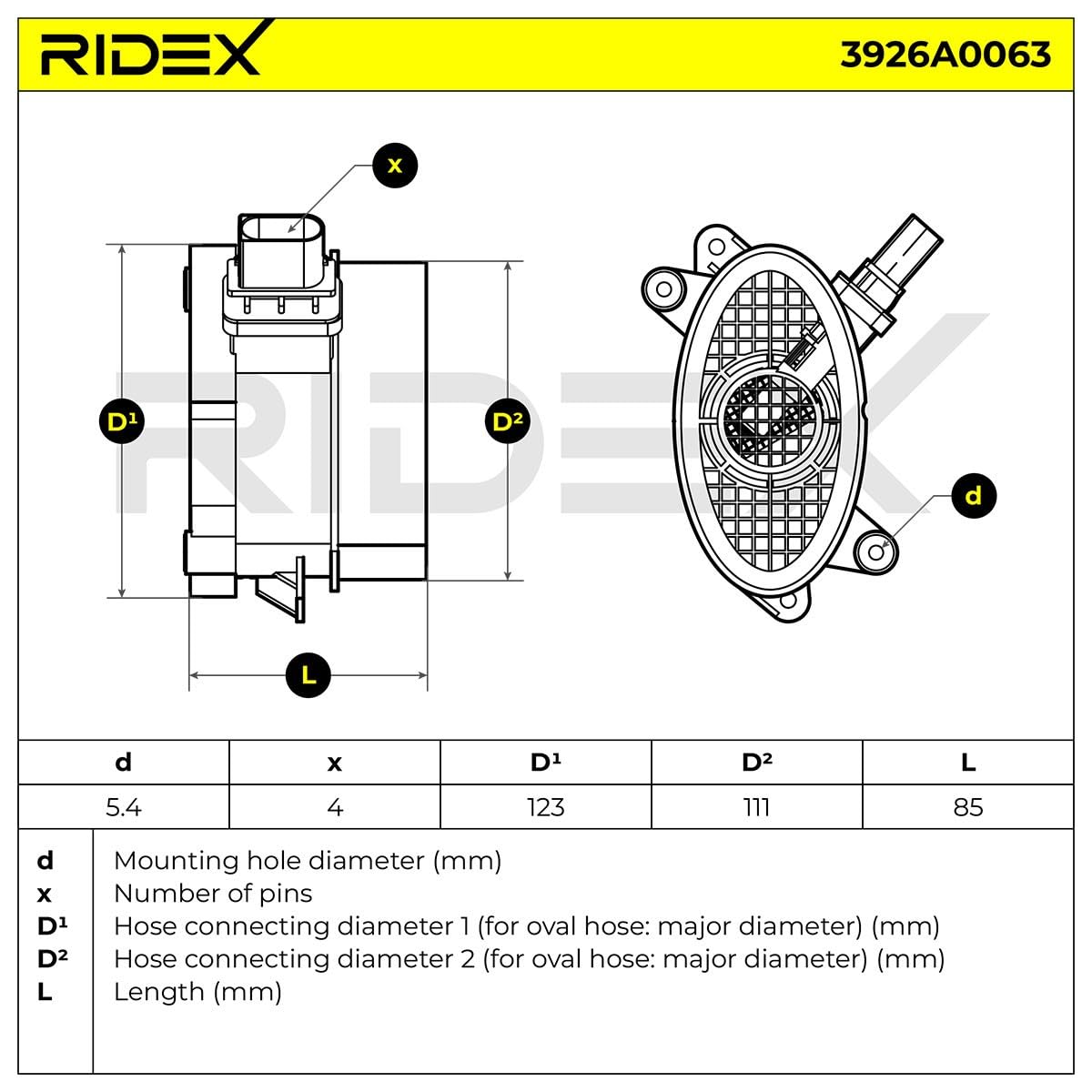 RIDEX 3926A0063 Débitmètre d'air Compatible avec BMW 3 Berline E46