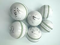 StrykerUSA Premium Leather Cricket Balls 6-Pack - White, Green Seam, 156g Regulation Weight for Matches & Practice