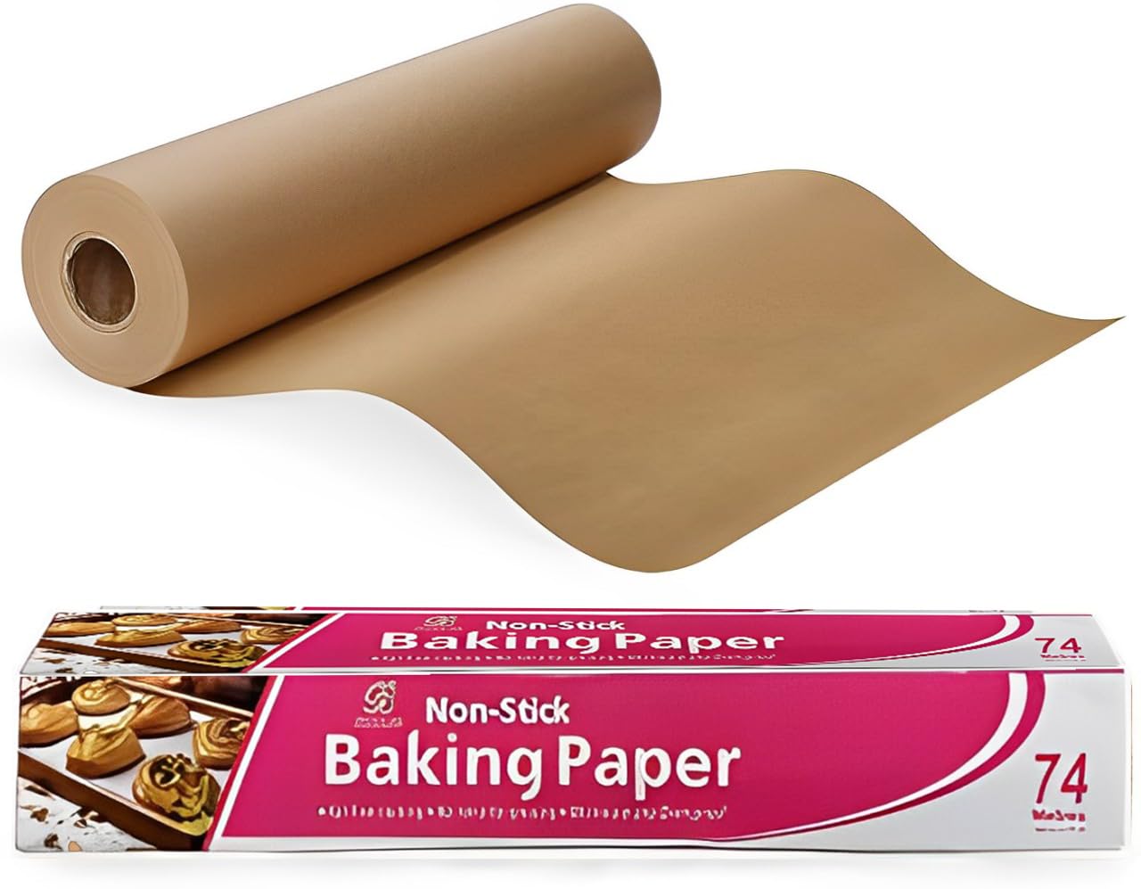 Brown Baking Paper 38CM x 74M Greaseproof Parchment Paper Roll Non-Stick, Oven Safe, Food-Grade Baking Sheets for Cooking, Air Fryer, Pastries & Butcher Paper Use