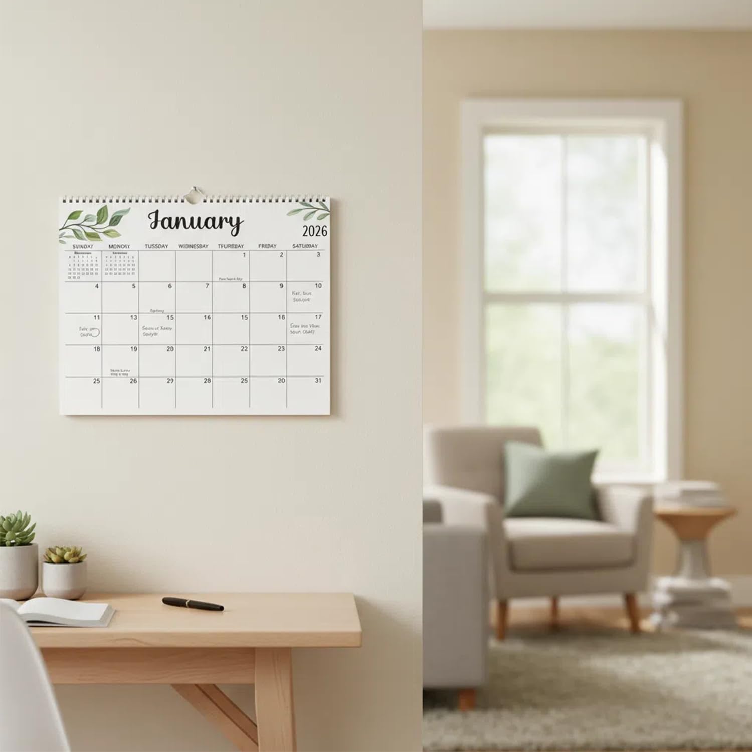 Calendario da parete 2026-2027, planner mensile gennaio-dicembre, 35,5 x 28,9 cm, grande formato con spazio di scrittura extra-large, carta spessa 120 g/m², specifico per pianificazione familiare e
