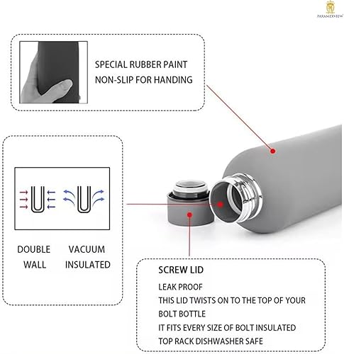 Miniatura 6 de Botella de agua de acero inoxidable con aislamiento térmico de doble pared de 24 onzas, frasco al vacío y sin BPA para deportes y viajes, a prueba