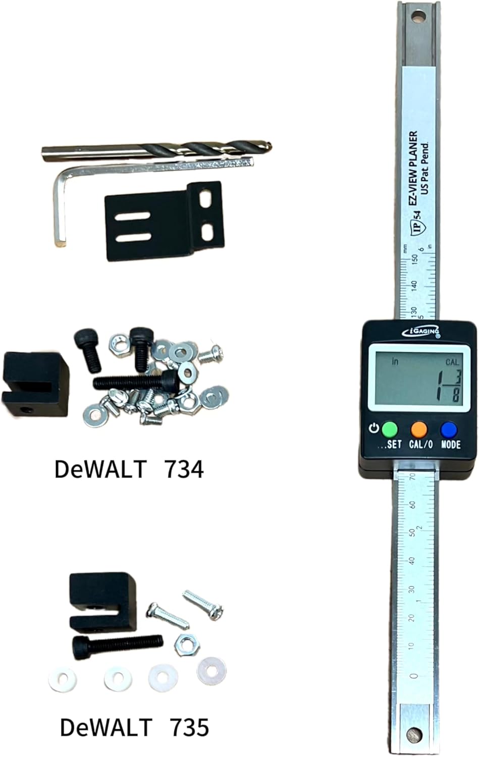 Komponenty wchodzące w skład iGaging EZ-View Zestaw DRO do Dewalt 734 i 735