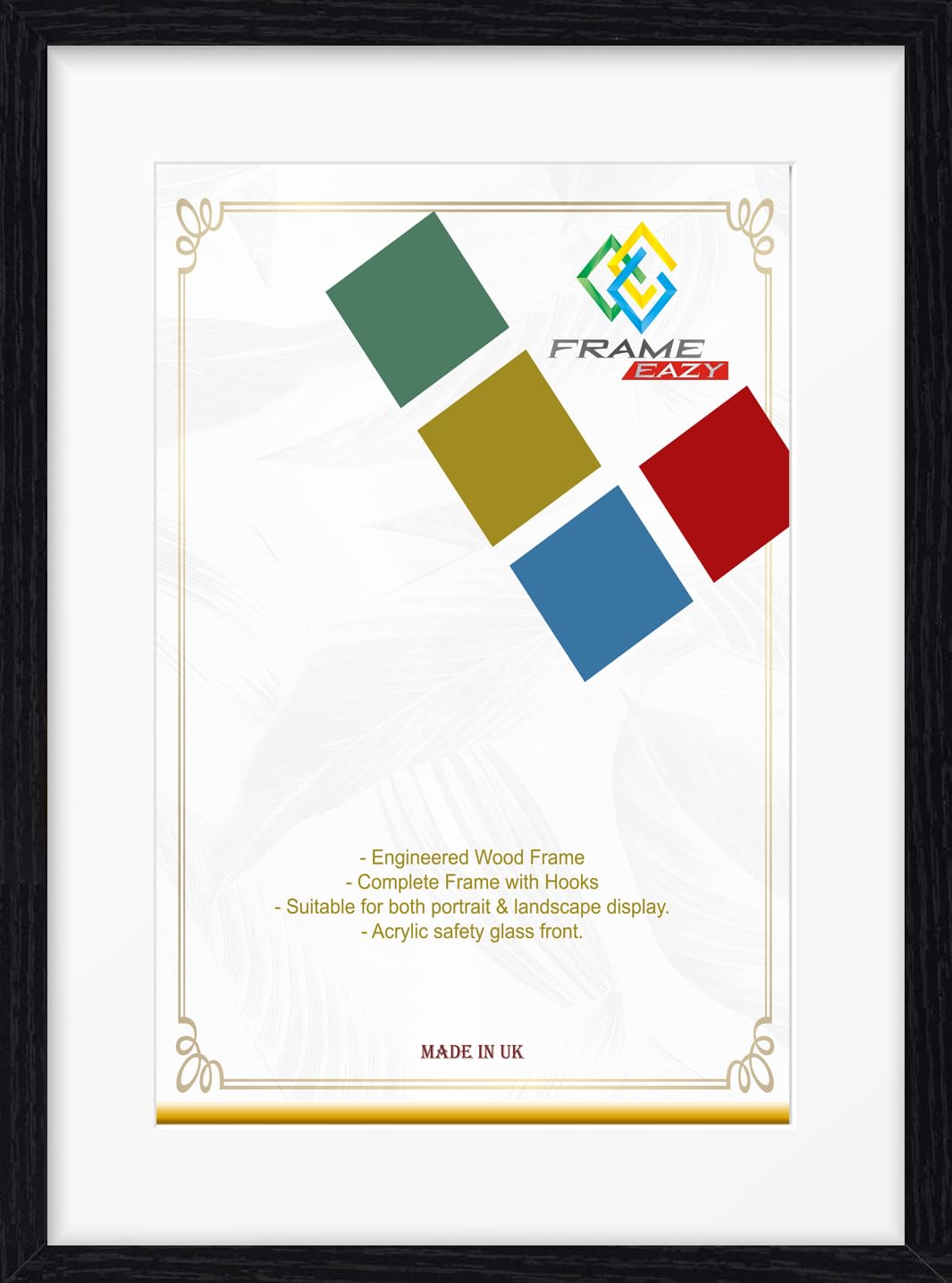 FRAME EAZY Black 10x10 Photo Frame with 8x8 White Mount to Hang Portrait or Landscape - Thin Picture Frame With Safe Perspex Front - 10" x 10" For Picture Size 8" x 8"