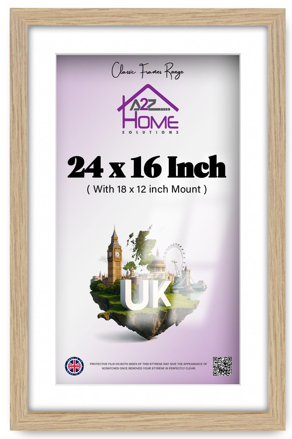 A2Z Home Solutions 24 X 16 Inch Poster Frame With 45.72 X 30.48 Cm White Mount Engineered Wood Wall Hanging Gallery Living Room Picture Frame Shatterproof Perspex Sheet 60.96 X 45.72 Cm Oak