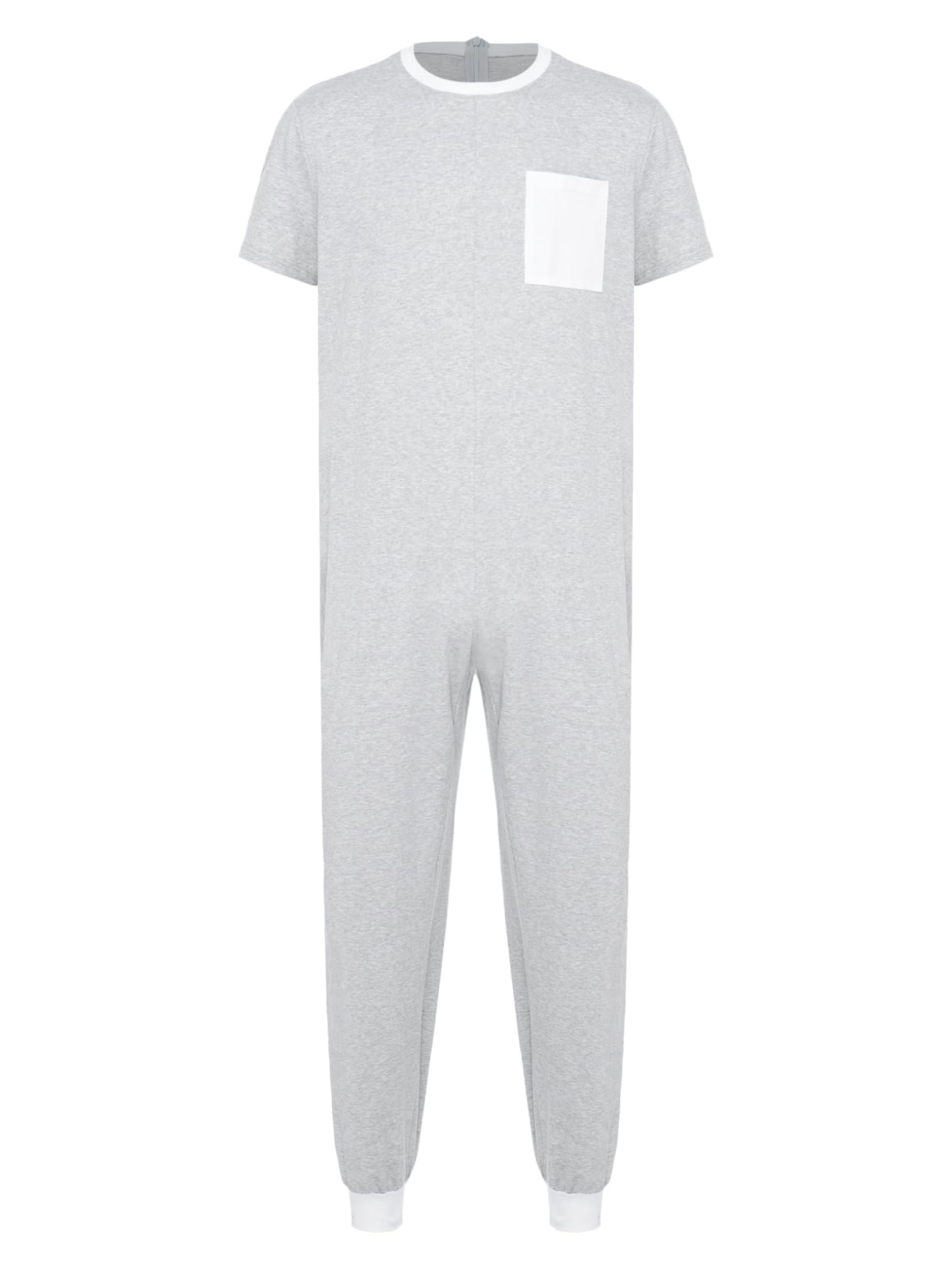 Oyolan Combinaison Sanitaire Homme Femme Pyjama Grenouillères Manches Courtes à Fermeture Eclair pour Personnes Âgées Alzheimer Incontinence