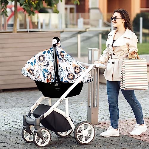 Image of SWESEN Car Seat Covers for Babies, Lion Baby Car Seat Cover with Zipper Mesh, Carseat Cover Boy, Stretchy Infant Carseat Canopy, Animal