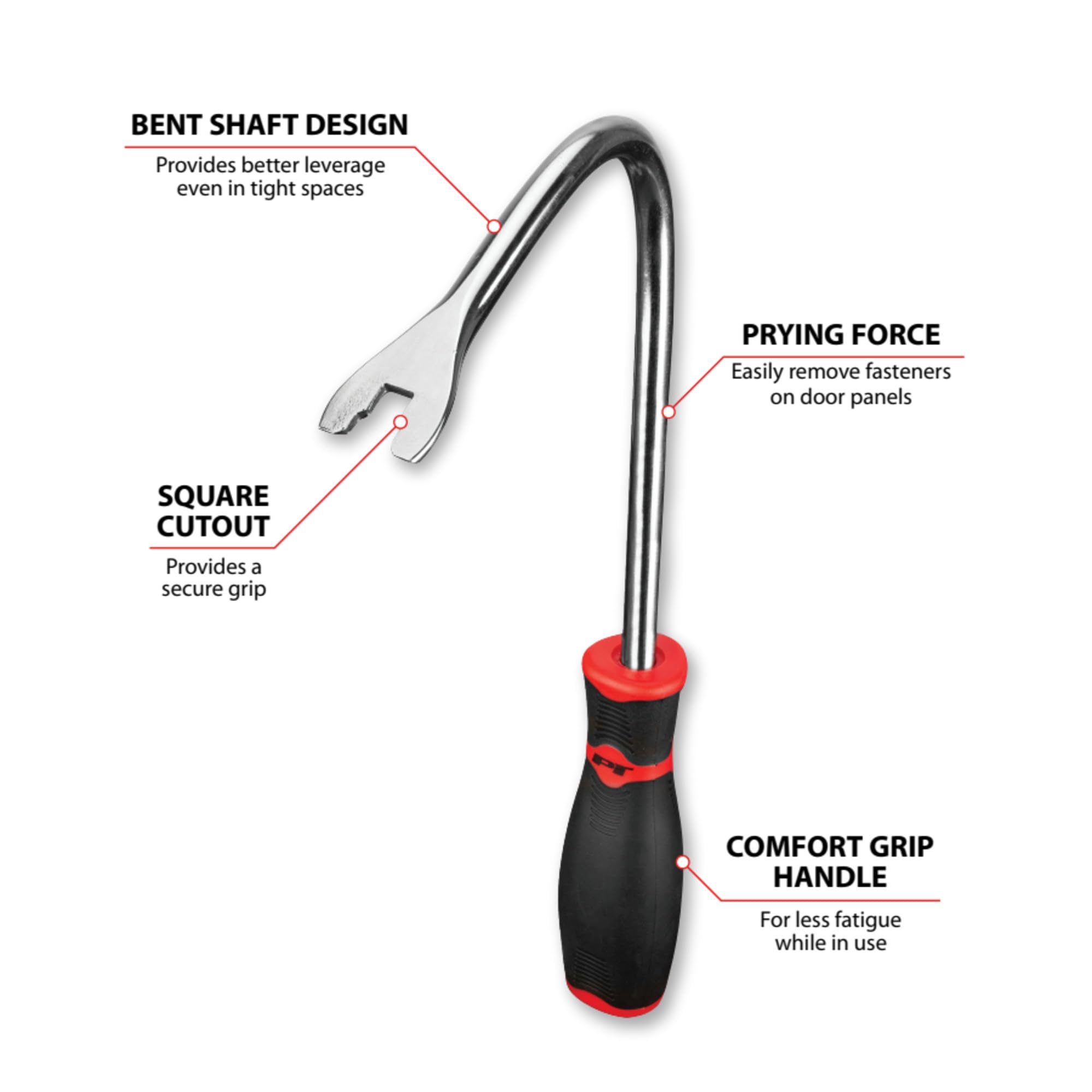 Performance Tool W80644 Bent Shaft Upholstery Panel Removal Tool & Fastener Remover with Ergonomic Grip Handle for Easy Door Panel Release on Most Vehicles
