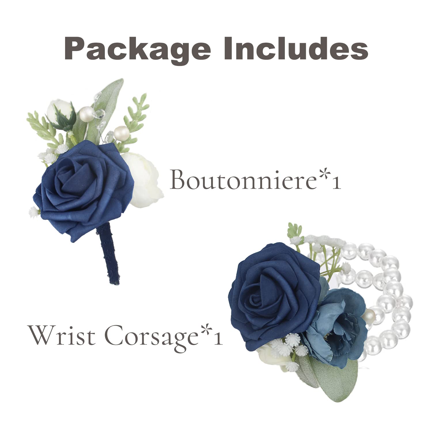 Rinlong Gorset i Boutonniere Zestaw Granatowa Róża Gorset Bransoletka Pan Młody Kwiat Boutonniere dla Mężczyzn Ślub Homecoming Gorset na bal