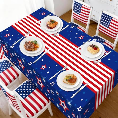 Image of Childom 3 Pack Patriotic Tablecloths 54 inchx108 inch Disposable American Flag Tablecloth for 4th of July Decorations, Memorial Day Decorations,Fourth of July Party Supplies,Red White and Blue Decorations