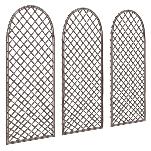 Outsunny Lot de 3 Treillis de Jardin en Osier tissé - Panneau Voûté pour Plantes grimpantes pour Légumes, Fleurs, Vignes, 43 x 2 x 112 cm, Effet Bois...