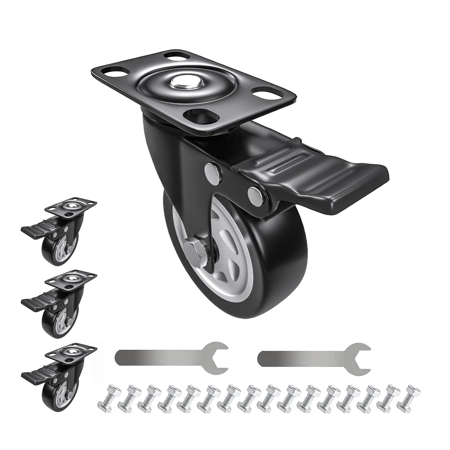 4 inches Swivel Casters, 4" Heavy Duty Plate Caster with 1400 lb Load Bearing,Dual Locking with 360 Degree Rotation, No Noise Locking Casters Set of 4 with Screws and Two Spanners
