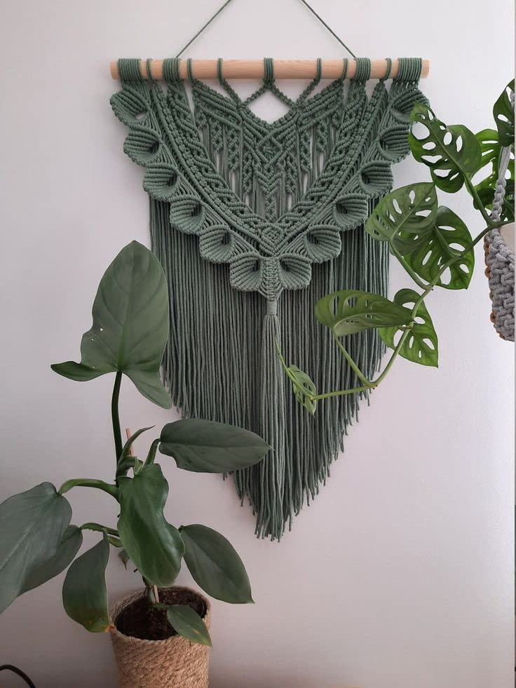 Decazone Boho Macrame Wall Hanging & Wall Decor New Bohemian Style Macrame Wall Art With Minimalist Design For Decorating Your Bedroom Living Room Apartment Dorm & Nursery: Light Green (Beige)