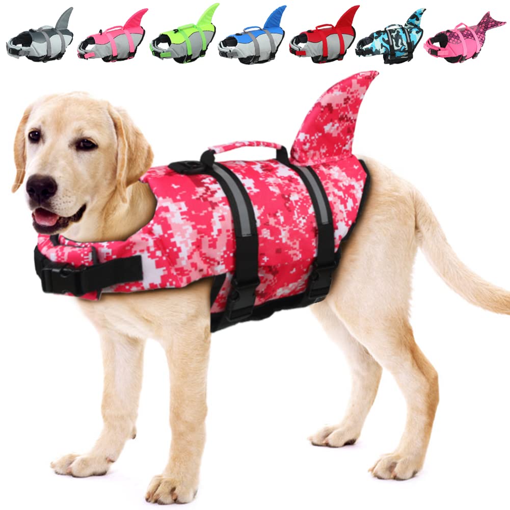EMUST Dog Life Jacket, Shark, Pink, Camouflage, PinkCamouflage, Small