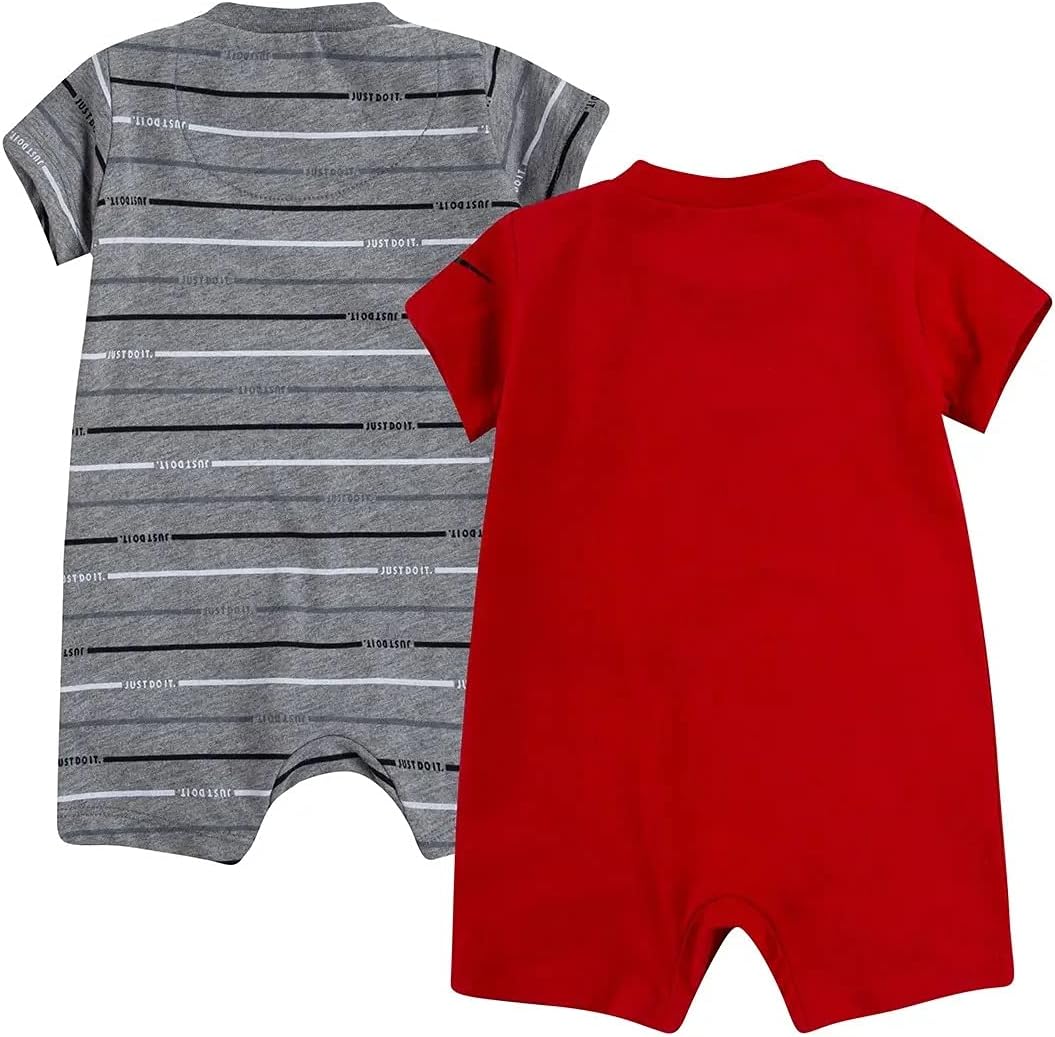 Nike Baby Boy Just Do It Romper 2 Piece Set (Carbon Heather(56H942-GEH)/Red, 6 Months, 6_Months)
