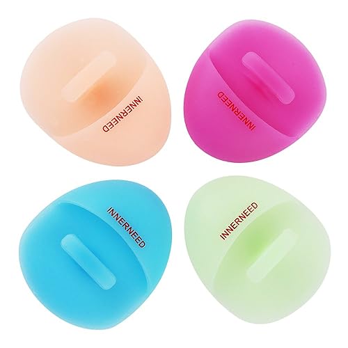 INNERNEED Super Soft Silicone Face Cleanser and Massager Brush Manual Facial Cleansing Scrubber Handheld Wash Pad for Sensitive, Delicate, Dry Skin (Pack of 4) - 4 Mix Color
