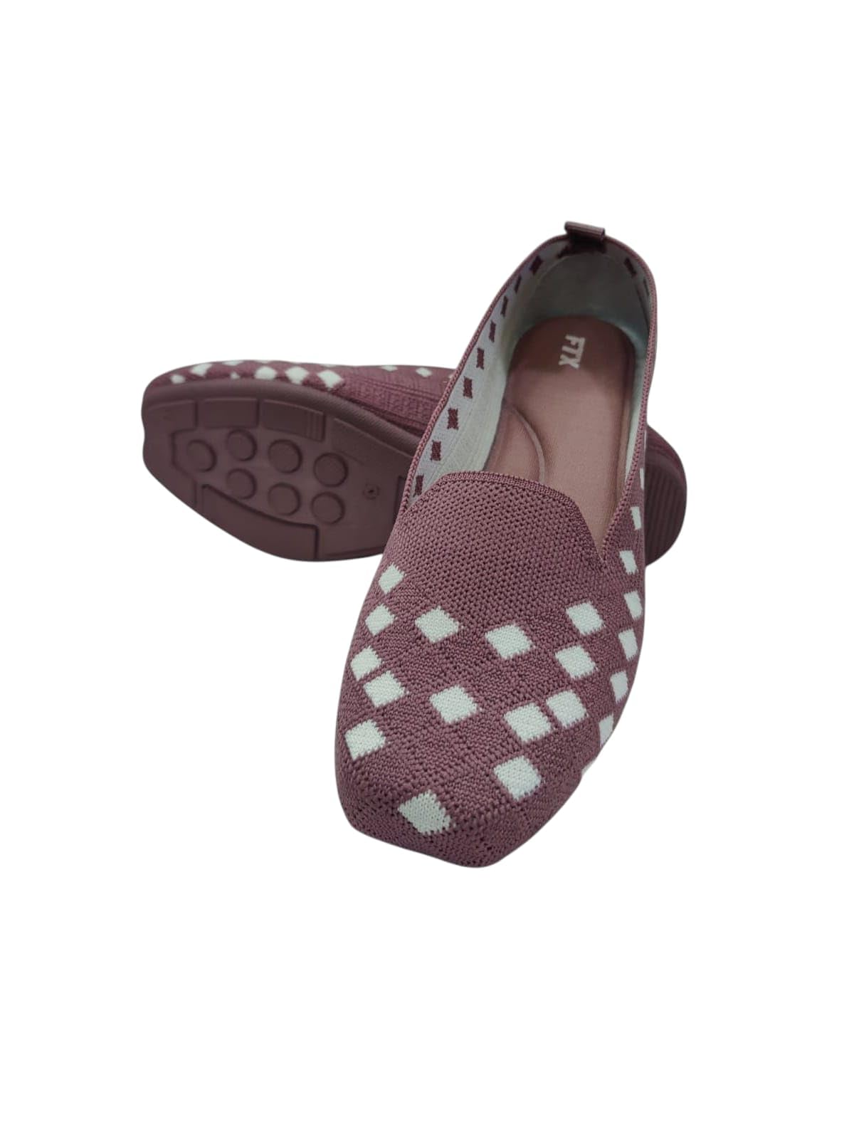 feetlex Women's Knit Slip-On Flats Belly, Diamond Pattern, Onion and White, Comfortable Casual Belly Shoes-picture-11