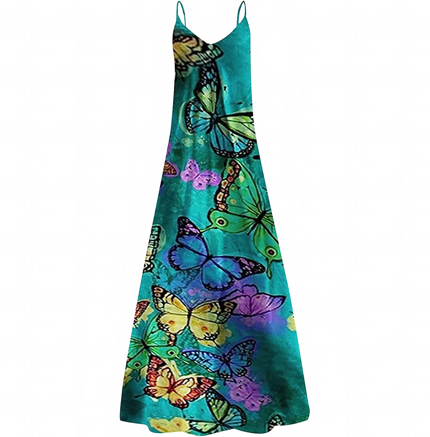 Tirantes de Pasta para Mujeres Flores Vestidos Largos de Verano Vestidos de Vacaciones Sexy de Cuello V Vestidos de Moda de Playa Tirantes Vestidos de Sol, WFFUO, d, m