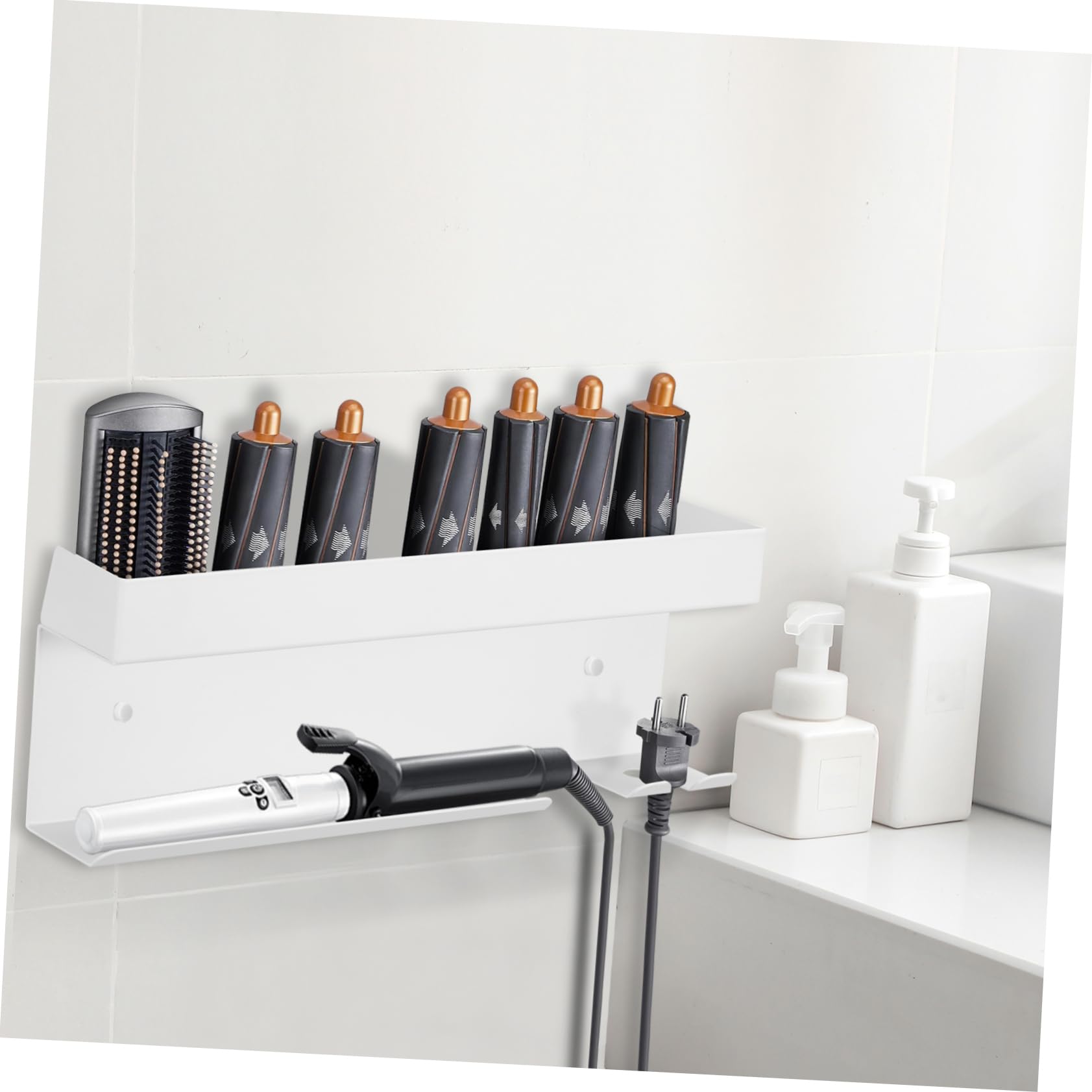 KOMBIUDA No Drill Aluminium Haartrockner Wandhalterung Hitzebeständiger Organizer für Föhn Glätteisen und Lockenstab Multifunktionale Aufbewahrung Schnelle Montage Modernes Design für