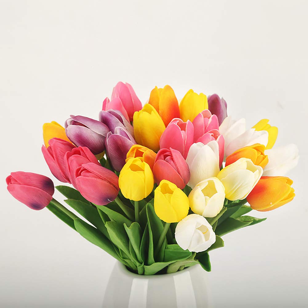 Lot De 20 Tulipes Artificielles En Polyuréthane Pour Décoration De Maison, Fête, Mariage (jaune