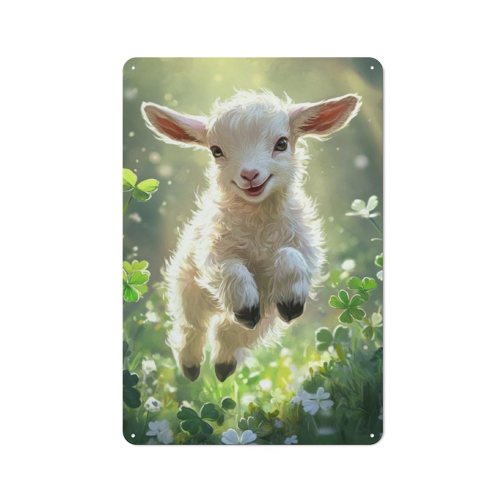 Junmoney Smiling Lamb In Meadow Tin Wall Plaque 30X20cm With For Man Cave Or Games Room, For Garage, Workshop And Man Cave Decoration