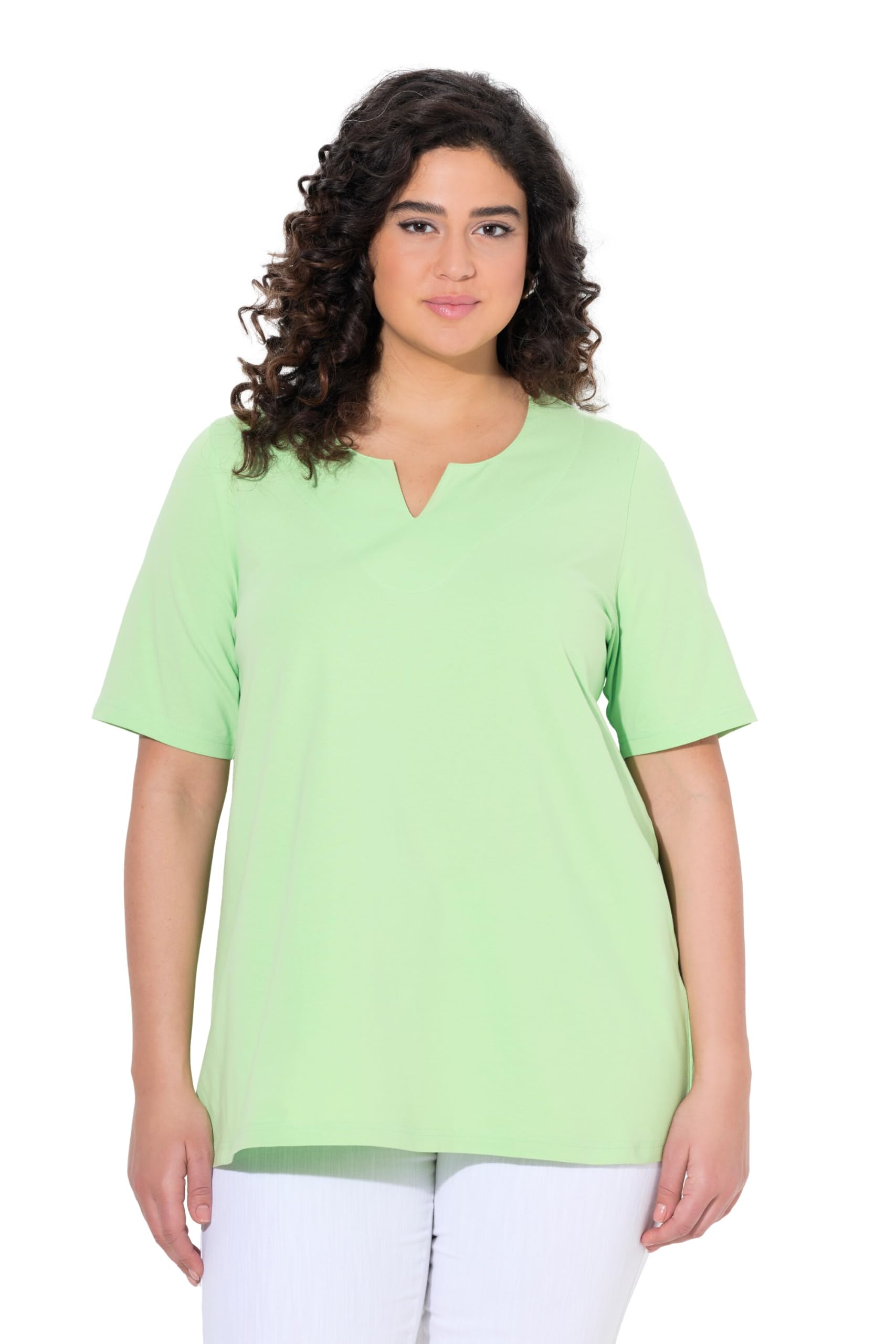 Ulla Popken Womenswear Plus Size Curvy Essential Notch Neck Stretch Tee Green 42+ 807259418-42+