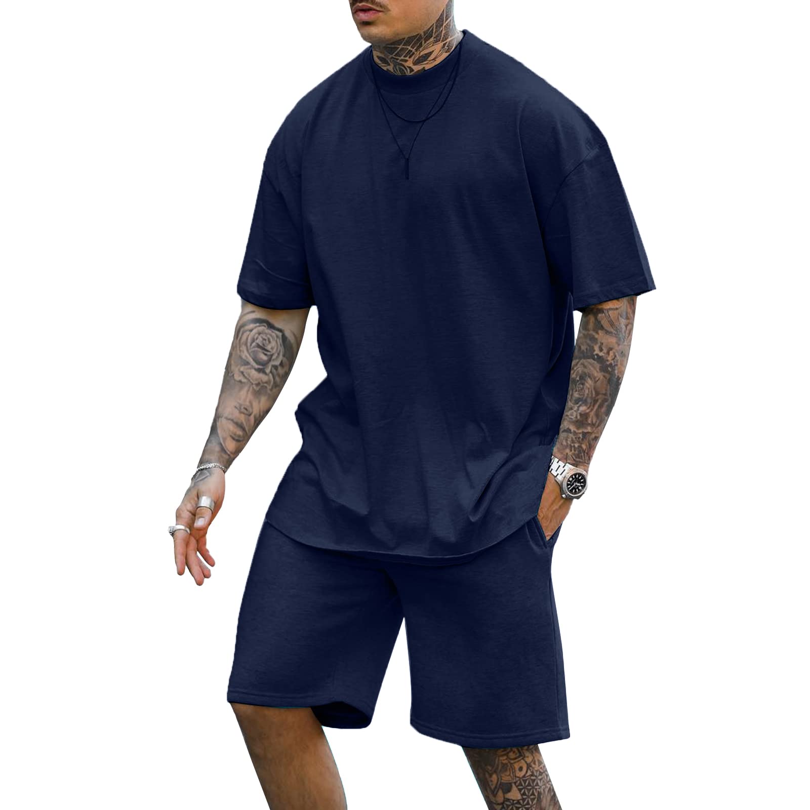 Lexiart Mens 2 Piece Outfits Casual Tracksuit Shorts Summer Sweatsuit Oversize Short Sleeve Sport Set